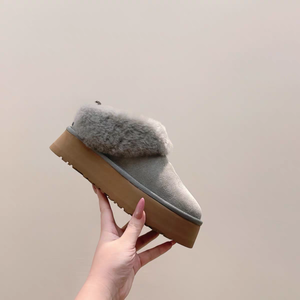 Women's Suede Genuine Platform Mules Winter Warm Fashion Rubber Outsole Wool Midsole Lazy Cozy Indoor Outdoor Fur - Product Image 3