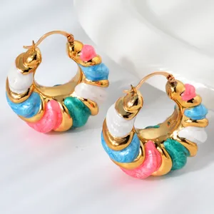 Coloured 14k gold plated glaze geometric exaggerated hoop earrings