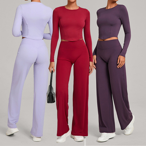 Autumn Casual Fitness Clothing Women Gym Sport Wear Long Sleeve 2 Piece Workout Running Yoga Sets