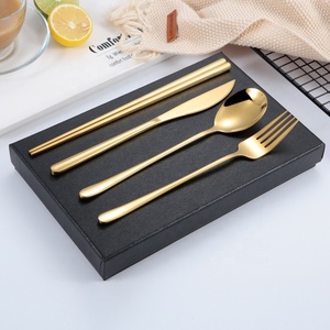 Ensemble de couverts en acier inoxydable 304, style coréen, couteau, fourchette et cuillère à long manche, 4 pièces, vaisselle occidentale, cadeau d'hôtel, couverts - Product Image 3