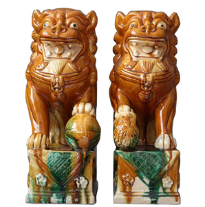 Statue Feng Shui de <span class=keywords><strong>chien</strong></span> Fu de la dynastie Tang en <span class=keywords><strong>porcelaine</strong></span> émaillée tricolore de grande taille, style animalier - Product Image 5