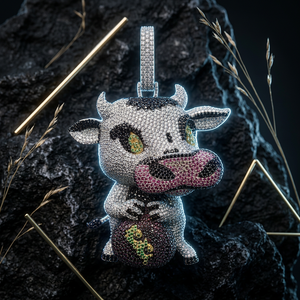 Pendentif Sac d'argent en Moissanite Multicolore avec Motif Vache de Dessin Animé, Unique pour Bijoux Fins, Pendentifs et Breloques - Product Image 6