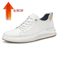 Nouvelles Chaussures Homme en Cuir de Vachette à Talon Discret 8cm, Baskets Rehaussantes Blanches et Noires à Lacets, Tendance et de Haute Qualité