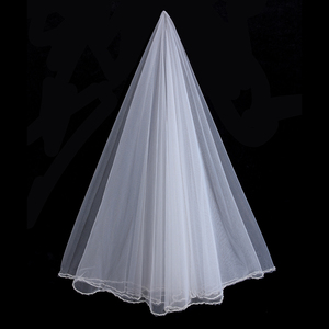 कस्टमाइज्ड हैंडमेड एज बीड्स नरम टुल उंगलियों की टिप ब्राइडल वील्स एक परत महिला शादी के वील - Product Image 3