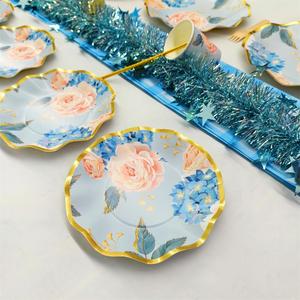 DAMAI Flower Tea Party Macaron Blue Girls Birthday <b>Disposable</b> Premium Party <b>Tableware</b> Dinnerware Paper Cups Napkins Plates - Product Image 6