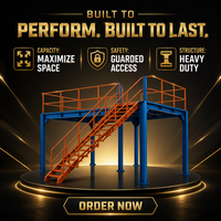 Plateforme de mezzanine en acier avec accès par escalier, plateforme de travail surélevée industrielle, plateforme de stockage en entrepôt