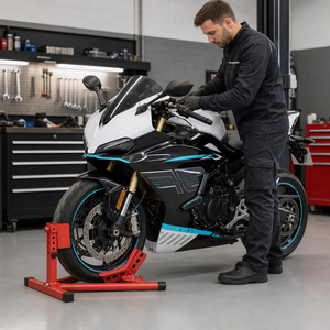 Support de <span class=keywords><strong>roue</strong></span> avant de <span class=keywords><strong>moto</strong></span> réglable en hauteur <span class=keywords><strong>pour</strong></span> transport, <span class=keywords><strong>remorque</strong></span>, stationnement, berceau en acier en forme de U, rouge, robuste - Product Image 6