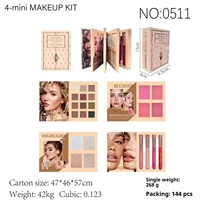 Palette de maquillage tout-en-un à 4 couches, effet mat, brillant, blush, illuminateur, gloss à lèvres
