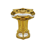 Ensemble de toilettes monobloc allongées à double chasse, à poser au sol, avec lavabo, en or moderne de Dubaï, avec chasse d'eau par siphon