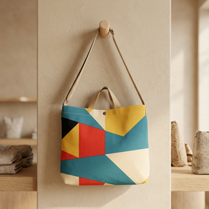 Custom Brand Geometric Print Canvas Shopping <b>Bag</b> <b>Medium</b> <b>Size</b> Hand Length Handle Daily Use Tote - Product Image 3