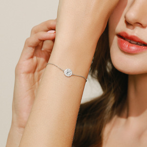S925 Silver Chain <b>Bracelet</b> Round Zircon Snowflake Bezel Setting Classic Women's Everyday Wear Fine Link <b>Bracelet</b> - Product Image 3