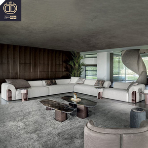 Elegant Luxurious Modern Beige Fabric Sectional Contemporary Upholstery Fabric Modular Set - Product Image 2