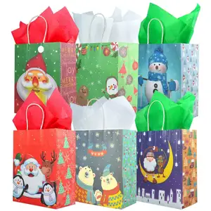 Wholesale Custom Christmas Goody Holiday Gift Party Favors with Tag Stickers Candy Food Kraft Paper Bag