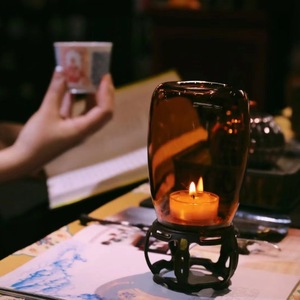 Amber Glass Candlestick Holder Tapered Heat Resistant Home Decoration New Chinese Style Lantern - Product Image 5