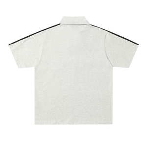 Polo Personalizable de Manga Corta con Bordado de Letras Resistentes y Rayas, Estilo Urbano, Holgado y Versátil para Hombre - Product Image 3