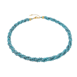 Turquoise Twisted 3-Row <b>Crystal</b> Necklace with Gemstones - Product Image 1