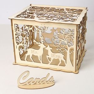 Wholesale DIY Wooden Gift <b>Card</b> <b>Box</b> With Hollow-Carved Design for <b>Weddings</b>, Sign-in and Greeting <b>Card</b> Holder Dropshipping - Product Image 2