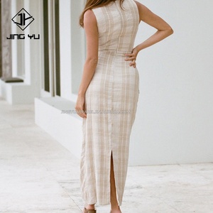 Vêtements d'été haut de gamme personnalisés OEM, robe maxi élégante vintage pour femmes, robe décontractée ample en coton, lin et rayonne - Product Image 5