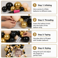 Nouvel Arrivage Kit Arche de Ballons Couleur Noir Doré Rose Poudré pour Décoration de Fête, Anniversaire, Remise de Diplôme, Fond de Scène