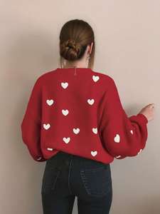 Premium Red Heart Pattern Sweater for <strong>Valentine</strong> Date and Birthday Party Wholesale Soft Texture Knitted Pullover <strong>Jumper</strong> - Product Image 3