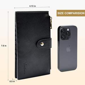 Portefeuille long de luxe vintage anti-RFID étanche pour hommes et femmes, avec plusieurs emplacements pour cartes, fermeture éclair croisée, pochette de téléphone fine, pochette de voyage - Product Image 2