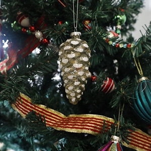 Vintage Gold Glass Glittered Pine Cone Bauble Ornament 8*8*12cm Hanging Christmas Decoration - Product Image 6