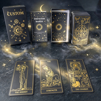 Kartu Tarot Black Gold Line Art 78 Kartu dengan Buku Petunjuk dan Kotak Cetak Logo Kustom OEM Dek Tarot Foil Emas