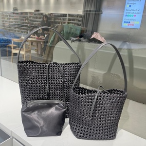 Bolso de mezclilla tejido a mano, bolso tipo cubo, bolso grande de mano y de doble asa para mujer, bolso tote de gran capacidad, bolso calado - Product Image 2