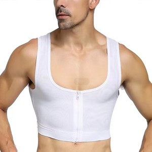 Men's Breast Shaping Compression Vest With Zipper And Hooks White Nylon <b>Back</b> <b>Support</b> For Body Shaping - Product Image 1
