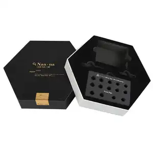 Luxury Personalised Design Black Hexagonal Gift Packaging Paper Cardboard Box Honey Glass Bottle Custom Hexagon Magnetic Box