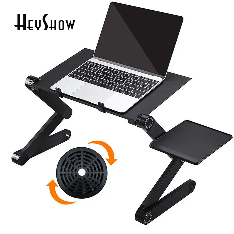 Opvouwbare Aluminium Laptop Stand Draagbare Desk Bed Pc Houder Tafel Notebook Display Houder Met Muismat Grote Fan Zwart Roze