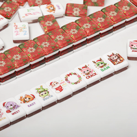 Jeu de Mahjong Américain en Acrylique Double Couche Incrusté, Motif Chat de Dessin Animé Mignon de Noël, Collection Festive, Cadeau, Tuiles de Mahjong
