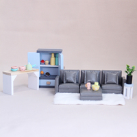 Ensemble de canapé miniature en cuir pour maison de poupée, fauteuil marron, ottoman, tapis géométrique, étagère, table basse, décoration, ornement, cadeau