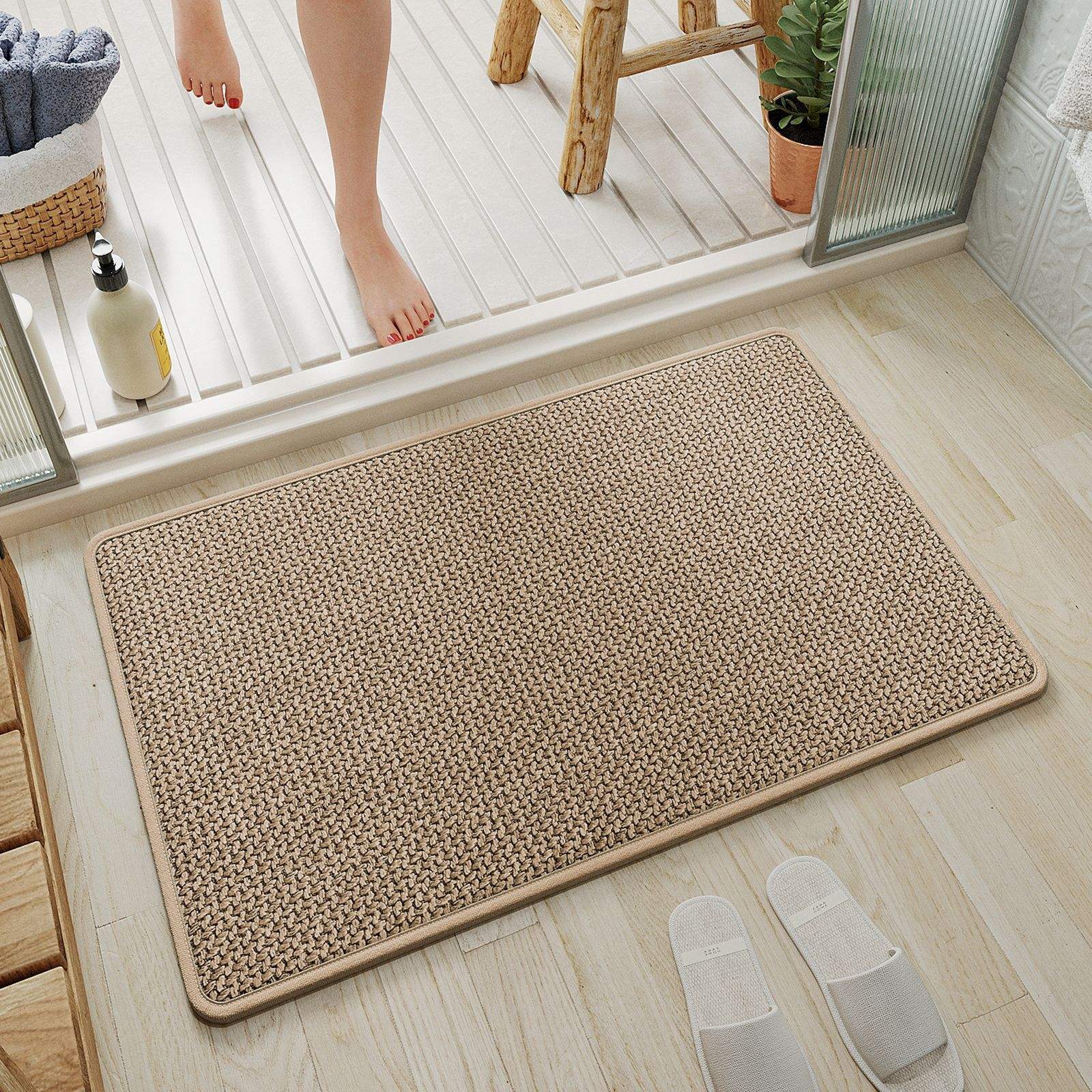 Semelle en caoutchouc chanvre Sally - beige tissé élégant