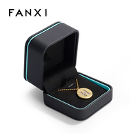 FANXI Pendentif Collier Bracelet Paquet Boîte Noir PU Cuir Bleu Bordure Bijoux Présentoir