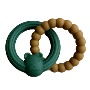 Mordedor de silicona de grado alimenticio Unisex para bebé, Mini anillo de oso de juguete con anillo de cadena calmante masticable, juego de forma remota con sonajero - Product Image 1