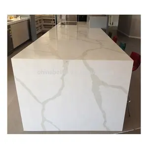 Artificial Stone High Quality Polished Island Top White Calacatta Kitchen Countertop Quartz Slabs