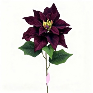 Poinsettia Artificiale Realistica Fatta a Mano, Rossa Vino, Altezza 29 Pollici, Profumata, per Pasqua, Natale, Matrimoni e Giardino, Direttamente dalla Fabbrica - Product Image 3