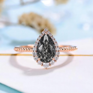Rose Gold Plated Moonstone <b>Ring</b> Pear Cut Pave Setting Romantic Engagement Band Women's Jewelry - Product Image 3