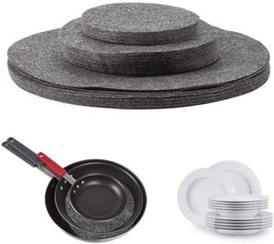 Lot de 48 tampons de protection ronds pour le stockage des plats en <span class=keywords><strong>porcelaine</strong></span>, 3 tailles, séparateurs d'assiettes en <span class=keywords><strong>feutre</strong></span> gris doux pour l'emballage des ustensiles de cuisine en <span class=keywords><strong>porcelaine</strong></span> - Product Image 1