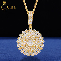 Colgante Religioso Estrella de David Hip Hop de Plata de Ley 925 Bañado en Oro con Moissanita VVS Baguette Iced Out, Joyería Compatible con OEM