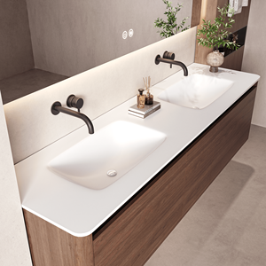 <span class=keywords><strong>Mobile</strong></span> <span class=keywords><strong>Bagno</strong></span> Sospeso Personalizzato dal Design Semplice con Lavabo e Armadietto Curvo - Product Image 1