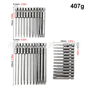 Juego de Puntas de Destornillador Torx Hesheng S2, Vástago Hexagonal de 6 mm, 50, 75, 100 mm, Acero para Herramientas de Grado Industrial, Métrico - Product Image 2