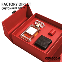 Boîte cadeau magnétique à double porte rouge personnalisée avec insert en éponge, estampage à chaud doré, coffret de parfum haut de gamme, emballage rigide en papier, fabrication en usine