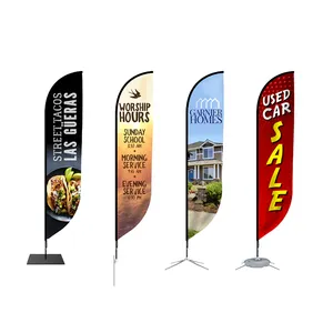 Business Presence with Custom Outdoor Advertising Promote Brand with Flying Barber Feather Rectangle Teardrop Beach Flags