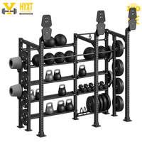 Support de rangement robuste multi-niveaux pour haltères 2,7 m avec échelle de rangement pour kettlebells et disques de poids pour salle de sport à domicile