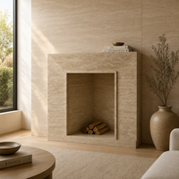 Contour de cheminée en travertin beige, finition polie, décoration de cheminée en travertin, pierre pour salon