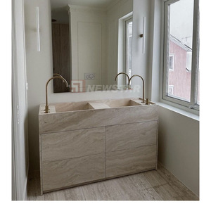 Gabinetes de baño y tocadores de <span class=keywords><strong>estilo</strong></span> retro-<span class=keywords><strong>industrial</strong></span>, tocador de mármol natural de travertino, <span class=keywords><strong>lavabo</strong></span> de lavandería - Product Image 6