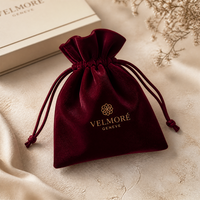 Pochette à bijoux en velours doux de qualité supérieure avec cordon de serrage pour emballage cadeau de luxe avec impression de logo personnalisé en gros