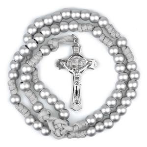 Rosari Robusti con Perle Acriliche Grigio <span class=keywords><strong>Argento</strong></span> <span class=keywords><strong>da</strong></span> 12mm, <span class=keywords><strong>Rosario</strong></span> Cattolico <span class=keywords><strong>da</strong></span> <span class=keywords><strong>Uomo</strong></span> <span class=keywords><strong>in</strong></span> Paracord - Product Image 2